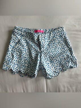 Lilly Pulitzer White Shorts with Blue Dot Print and Scalloped Hem